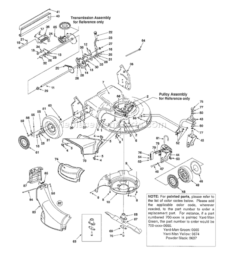 Page B Diagram and Parts List for 12AE999M401 2001 Yard Man Lawn Mower
